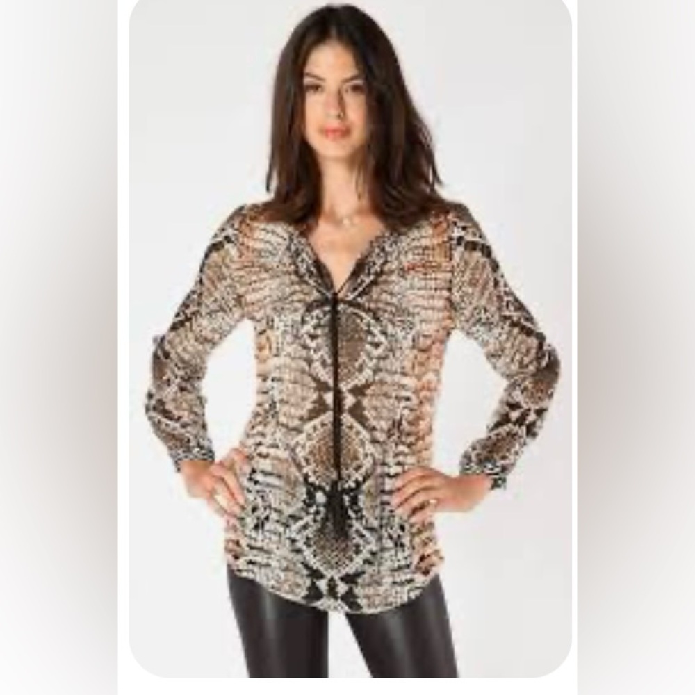 Hale Bob Shrivana Chiffon Animal Print Top 100% Silk - size M